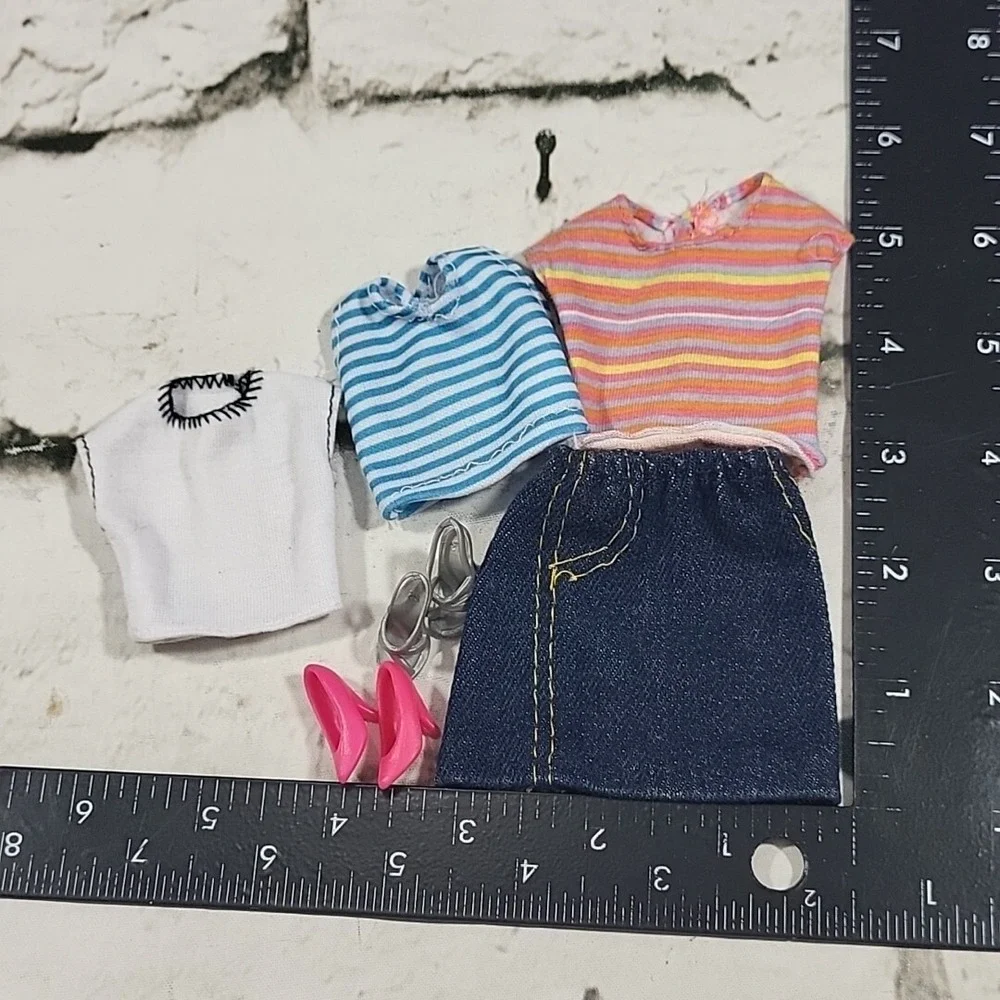 Vintage Handmade Barbie Scale Doll Clothes Lot Tops‎ Jean Skirt Shoes Heels